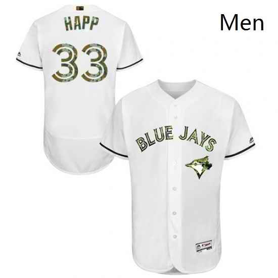 Mens Majestic Toronto Blue Jays 33 JA Happ Authentic White 2016 Memorial Day Fashion Flex Base MLB Jersey